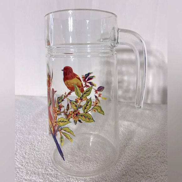 Vintage Luminarc Red Yellow Bird Glass Pitcher - Picture 5 of 13